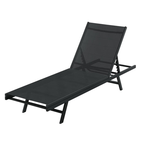 Gardeon Sun Lounge Outdoor Lounger Steel Beach Chair Patio Furniture Black FF-LOUNGE-SL-BK