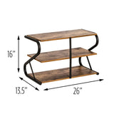 Matte Black Frame Rustic Wood 3-Tier Medium Shoe Rack Shelf Stand Storage Organizer V278-SHOE-RACK-3-TIER