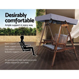 Gardeon Outdoor Wooden Swing Chair Garden Bench Canopy Cushion 2 Seater Charcoal ODF-GSC-W2S-CC-AB