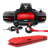 X-BULL 14500LBS Electric Winch 12V synthetic rope with Recovery Tracks Gen3.0 Red V211-AUEB-AXEW016RT006