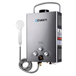 Devanti Portable Gas Water Heater 8L/Min LPG System Grey GWH-LPG-8L-SW-BG-DI