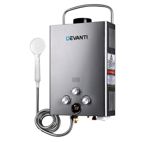 Devanti Portable Gas Water Heater 8L/Min With Pump LPG System Grey GWH-LPG-8L-SW-BG-DI-PUMP