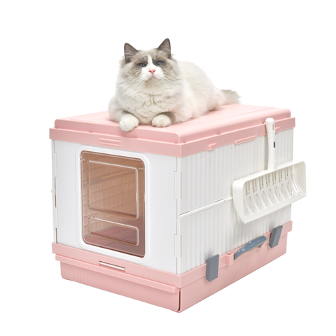 YES4PETS XL Portable Cat Toilet Litter Box Tray Foldable House with Handle and Scoop Pink V278-AT1001-LITTER-TRAY-PINK