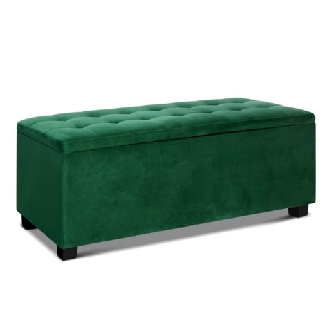 Artiss Storage Ottoman Blanket Box 98cm Velvet Green OTM-L2-VEL-GREEN