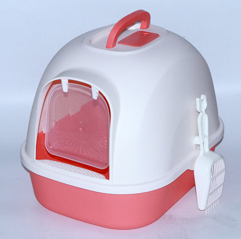 YES4PETS Portable Hooded Cat Toilet Litter Box Tray House with Handle and Scoop Red V278-MSP-0009-RED