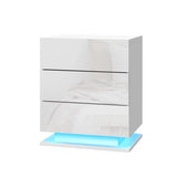 Artiss Bedside Table LED 3 Drawers - MORI White FURNI-O-LED-BS-02-WH