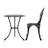 Gardeon 3PC Outdoor Setting Bistro Set Chairs Table Cast Aluminum Patio Furniture Tulip Black GB-CALU-3PC-XG1018-BK