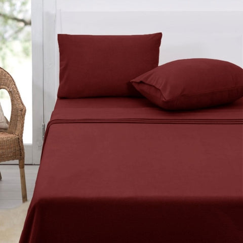 Polar Fleece Sheet Set Queen 36cm Wall Burgundy V442-ATX-SHEETS-POLARFLEECE-BURGUNDY-QS