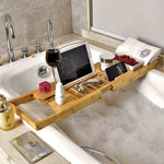 Bathroom Bamboo Bath Caddy Wine Glass Holder Table Tray Bathtub Rack Soap Shelf V63-840221