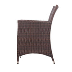 Gardeon 3PC Outdoor Bistro Set Patio Furniture Wicker Setting Chairs Table Cushion Brown ODF-BISTRO-RATTAN-BR