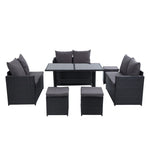 Gardeon Outdoor Furniture Dining Setting Sofa Set Lounge Wicker 9 Seater Black ODF-SDBOSS-3OTM-BK