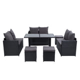 Gardeon Outdoor Furniture Dining Setting Sofa Set Lounge Wicker 9 Seater Black ODF-SDBOSS-3OTM-BK