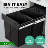 Cefito Pull Out Bin Kitchen Double Basket 2X20L Black POT-BIN-20L-SET-BK