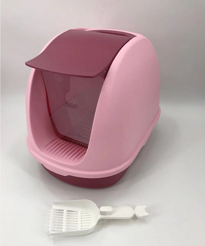 YES4PETS Portable Hooded Cat Toilet Litter Box Tray House With Scoop and Grid Tray Pink V278-MSP-0007-PINK-W-ZW-0001