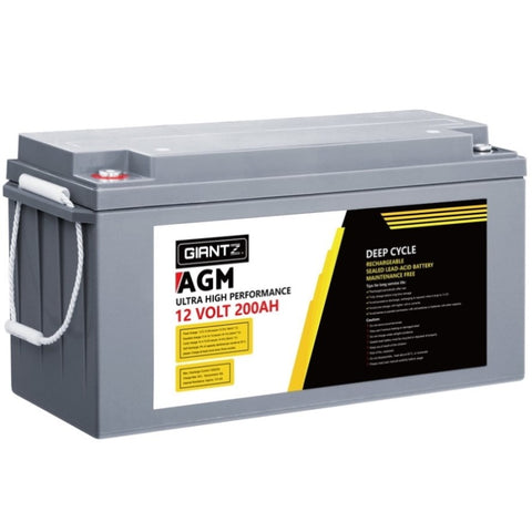 Giantz AGM Deep Cycle Battery 12V 200Ah Box Portable Solar Caravan Camping BATTERY-C-AGM-200