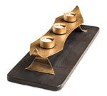 Decorative Black Gold Tea Light Metal Candle Holder Stand with Wooden Base V418-LR-6003