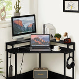 L-Shaped Desk with Built-In Charging Station, Black V178-100044