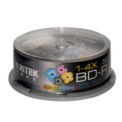 Ritek Blu-Ray BD-R 2X 25GB 130Min White Top Printable 25pcs V28-BMDRITBLUREC25P
