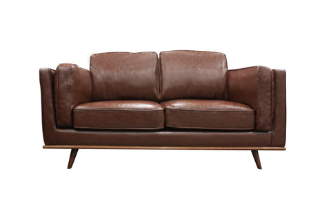 2 Seater Faux Leather Sofa Brown Modern Lounge Set for Living Room Couch with Wooden Frame V43-SOF-YOKBR2S