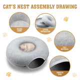 59 x 29cm Cat Tunnel Bed Dark Grey Felt Pet Puppy Nest Cave Toy Light Grey V465-26822