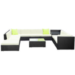 Gardeon 12PC Outdoor Furniture Sofa Set Wicker Garden Patio Lounge FF-SOFA-BK-12PC-ABCDE-N