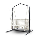 Gardeon Hammock Chair with Stand Macrame Outdoor Garden 2 Seater Cream HM-CHAIR-STAND-U-DOU-CREAM