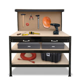 3-layer Steel Work Bench Garage Storage Table Tool Shop Shelf Pegboard Drawer TBL-3LY-WH