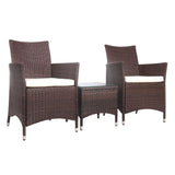 Gardeon 3PC Outdoor Bistro Set Patio Furniture Wicker Setting Chairs Table Cushion Brown ODF-BISTRO-RATTAN-BR