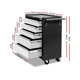 Giantz 5 Drawer Tool Box Cabinet Chest Trolley Box Garage Storage Toolbox Grey TB-5DR-ROLL-BKGY