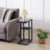 E-Shaped Sofa Side Table with Power Board, Black V178-100040