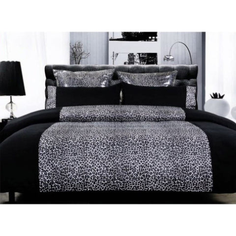 Leopard Quilt Cover Set Black Super King V442-HIN-QUILTCS-LEOPARD-BLACK-SK