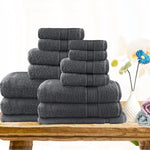 14pc light weight soft cotton bath towel set charcoal V517-ST14PC-CHA