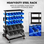 BAUMR-AG 52 Parts Bin Rack Storage System Mobile Double-Sided - Blue V219-STRBRKBMRAM52B