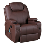 Brown Massage Sofa Chair Recliner 360 Degree Swivel PU Leather Lounge 8 Point Heated V63-834001