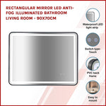 Rectangular Mirror LED Anti-Fog Illuminated Bathroom Living Room - 90x70cm V63-840631