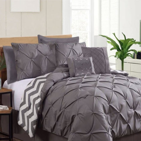 Ramesses 7 Piece Pinch Pleat Comforter Set Charcoal Queen V442-KIT-COMFORTER-PINCHPLEAT-CHARCOAL-QS