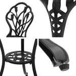 Gardeon 3PC Outdoor Setting Bistro Set Chairs Table Cast Aluminum Patio Furniture Tulip Black GB-CALU-3PC-XG1018-BK