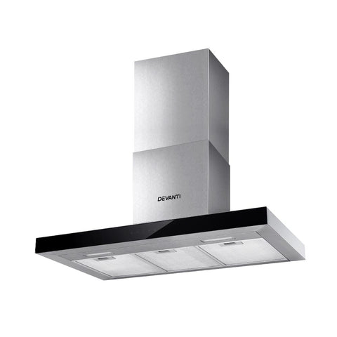 Devanti 900mm Range Hood 90cm Rangehood Glass Stainless Steel RH-D-M75-90-SR-BK