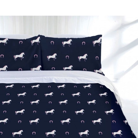 Just Home Just Home Horse Shoe Quilt Cover Set Single V442-LDE-QUILTCS-HORSESHOE-NAVY-SB