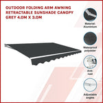 Outdoor Folding Arm Awning Retractable Sunshade Canopy Grey 4.0m x 3.0m V63-842791