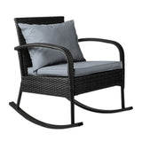Gardeon Outdoor Furniture Rocking Chair Wicker Garden Patio Lounge Setting Black ODF-ROCK-E-CHAIR-BK