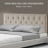 Linen Fabric King Bed Deluxe Headboard Bedhead - Beige V63-821483