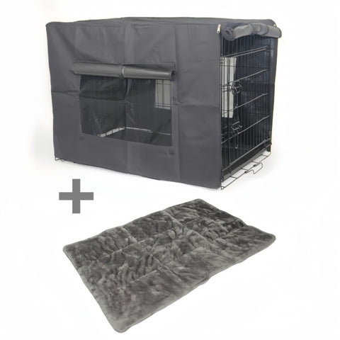 YES4PETS 24' Portable Foldable Dog Cat Rabbit Collapsible Crate Pet Cage with Cover Mat V278-CR24-W-COVER-BK-MAT