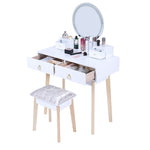 Dressing Vanity Table Stool Set with Make-up LED Lighted Mirror-White V264-TAB-708C-WHE-NA-1