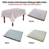 Cotton Grid Checks Oblong Table Cloth Coral 130 x 180cm V442-BZO-TABLEC-GRIDCHECKS180-CORAL-RE