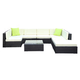 Gardeon 8-Piece Outdoor Sofa Set Wicker Couch Lounge Setting Cover FF-SOFA-BK-8PC-ABE