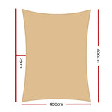 Instahut Waterproof Shade Sail 4x6m Rectangle Sand 95% Shade Cloth SAIL-WP-4X6-F-SAND