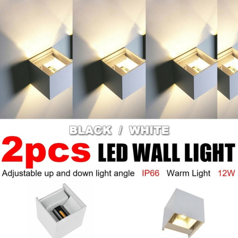 2PCS 12W LED Wall Light Waterproof Up Down Lamp Cube Sconce Yard Indoor Outdoor V201-FBA0012WH8AU