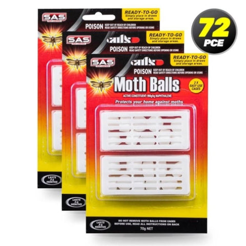 SAS Pest Control 72PCE Mothballs In Plastic Casing Fast Acting 35g V293-175345-72