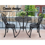 Gardeon 3PC Outdoor Setting Bistro Set Chairs Table Cast Aluminum Patio Furniture Tulip Black GB-CALU-3PC-XG1018-BK